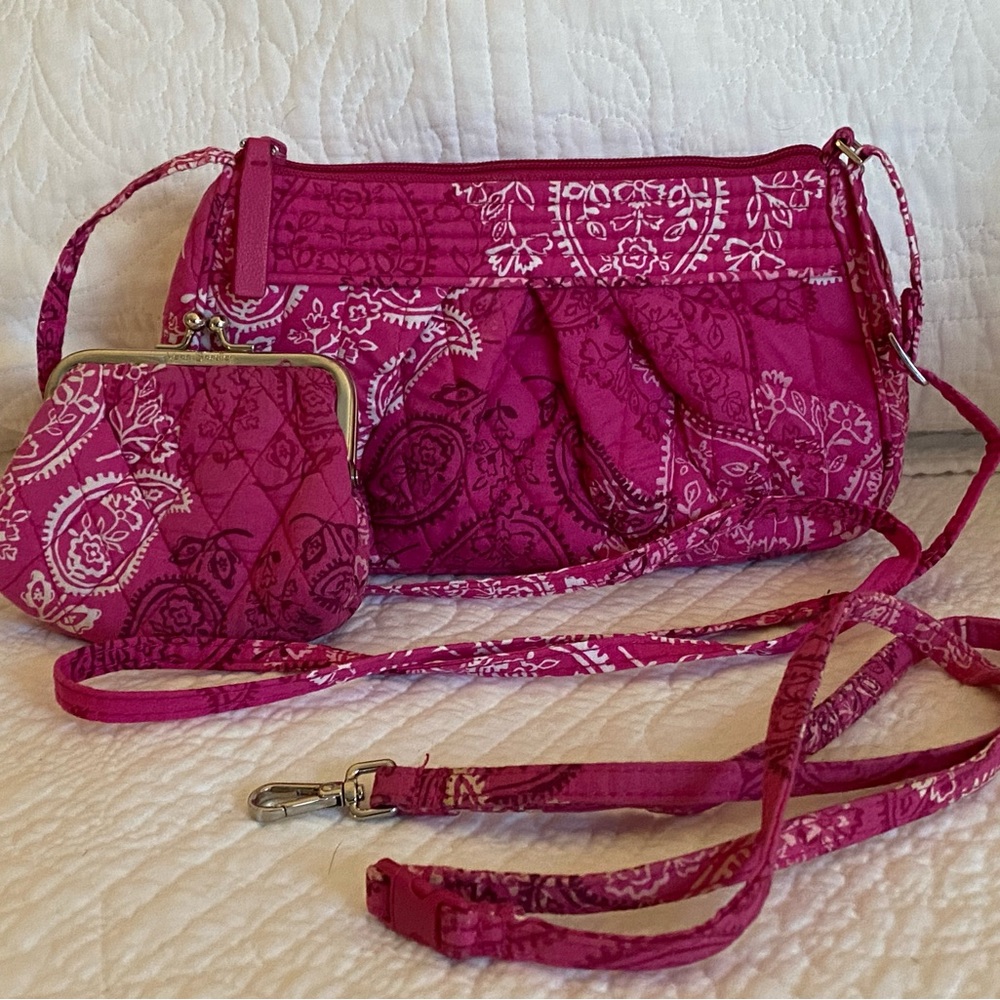 Vera Bradley Crossbody Purse, Coin Purse, & Lanyard Strap Stamped Paisley Print